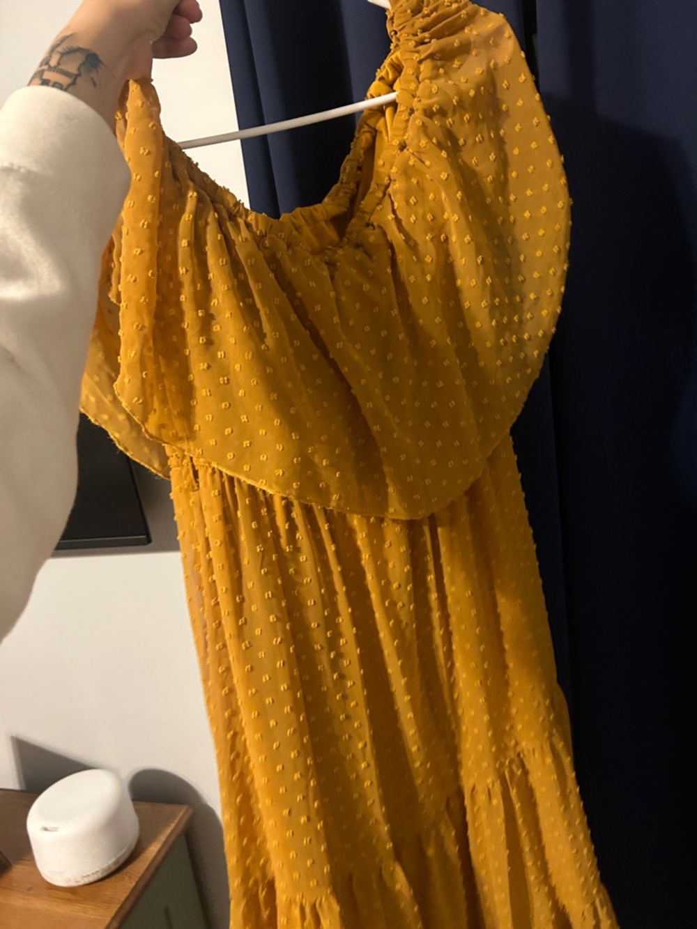 Mustard Ruffle Off-Shoulder Maxi Dress - Picture 2 of 2